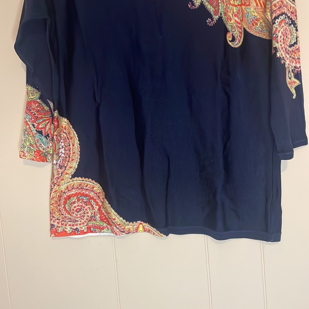 Lauren Ralph Lauren Navy Blue with Paisley Patterned Semi-Sheer Blouse Size XL - Picture 3 of 12